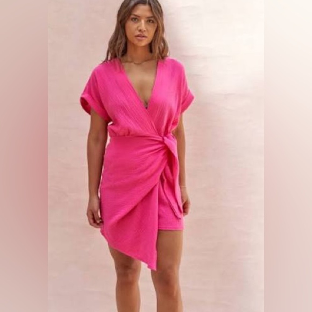 Charli Silvia wrap dress in fuchsia. Size small/medium.